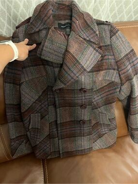 Women’s Brown & Purple Plaid Double-Breasted Jacket size Medium